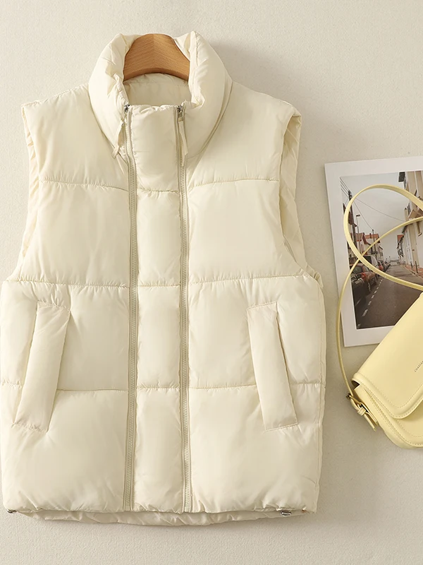 Chaleco de algodón con doble cremallera para mujer, ropa de abrigo cálida para otoño e invierno, artículo hecho a medida coreano