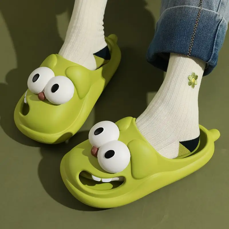 Offene Zehen Hausschuhe große Augen Hund Hausschuhe 3d lustige Cartoon rutsch feste dicke Sohle Indoor Outdoor Rutschen weiche süße Haus Sandalen
