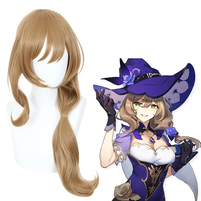Xiu Dan Genshin Impact Lisa Cosplay Wig, Milk Tea Color Slightly Wavy Long Hair, 455K