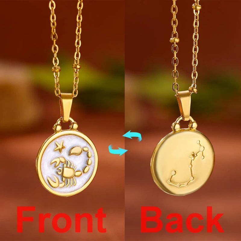 12 Constellation Pendant Necklace for Women Gold Color Stainless Steel Necklace Zodiac Sign Astrology Jewelry Birthday Gift BFF