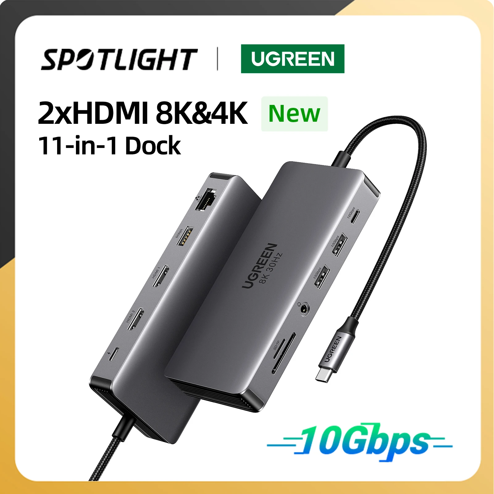 

USB C концентратор UGREEN 8K30Hz 4K60Hz USB C на 2xhdmi 2,1 RJ45 USB 3,0 PD адаптер для Macbook iPad M2 M1 PC Аксессуары USB C разделитель