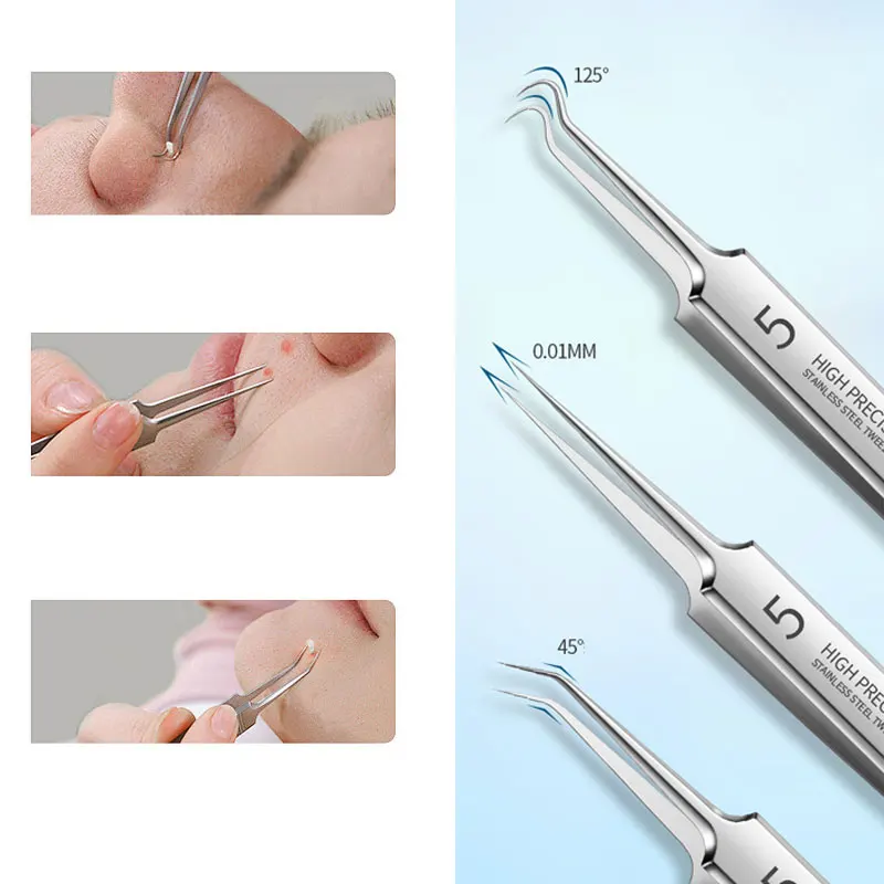 Professional Tweezers Acne Pimples Blackhead Remover Clip Black Dots Blackhead Extractor Acne Needle Facial Cleaning Care Tool