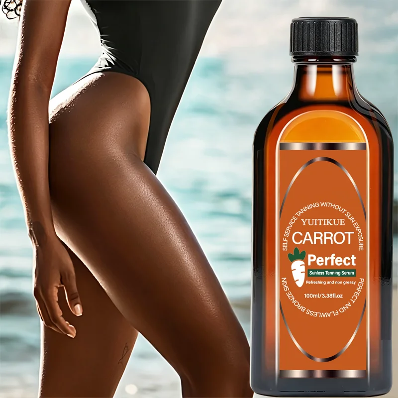 YUITIKUE Carrot Sunless Tanning Serum Non-Greasy Refreshing Self Tanner Liquid Natural Bronzing Skincare for Body Skin 100ml