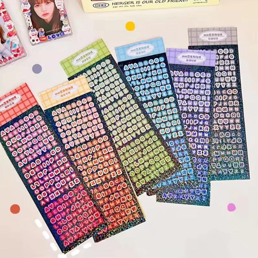 4 Blätter/Packung Laser-Bling-Buchstaben-Geschenkaufkleber zur Dekoration von Fotokarten, Scrapbooking, DIY-Fotoalben und Schreibwaren