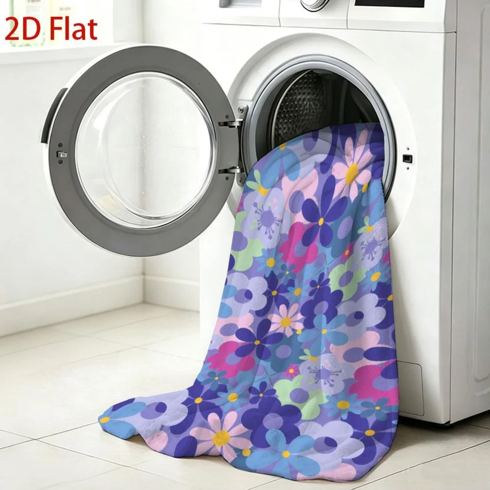 1pc Retro Groovy Floral Print Fleece Blanket Soft Cozy 2D Flat Flower Throw Blanket for Couch Bed Living Room