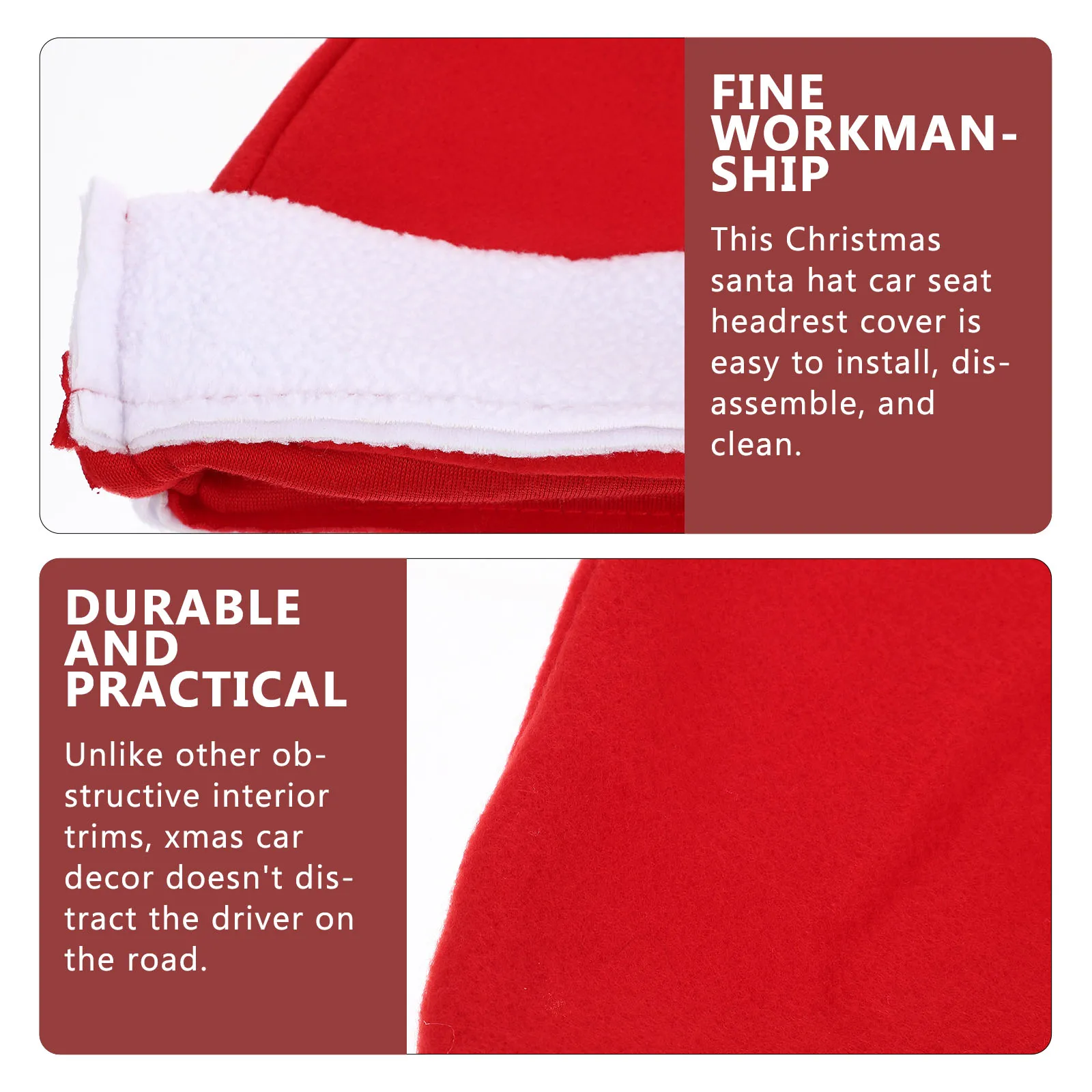 

2Pcs Christmas Headrest Covers for Car Santa Hat Seat Decor Holiday Vehicle Interior Ornament Non Distracting Xmas Car Supplies