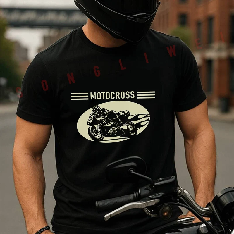

Motorcross Retro Graphic Men's Cotton T-shirt Summer Short Sleeved Casual Round Neck Unisex Tops