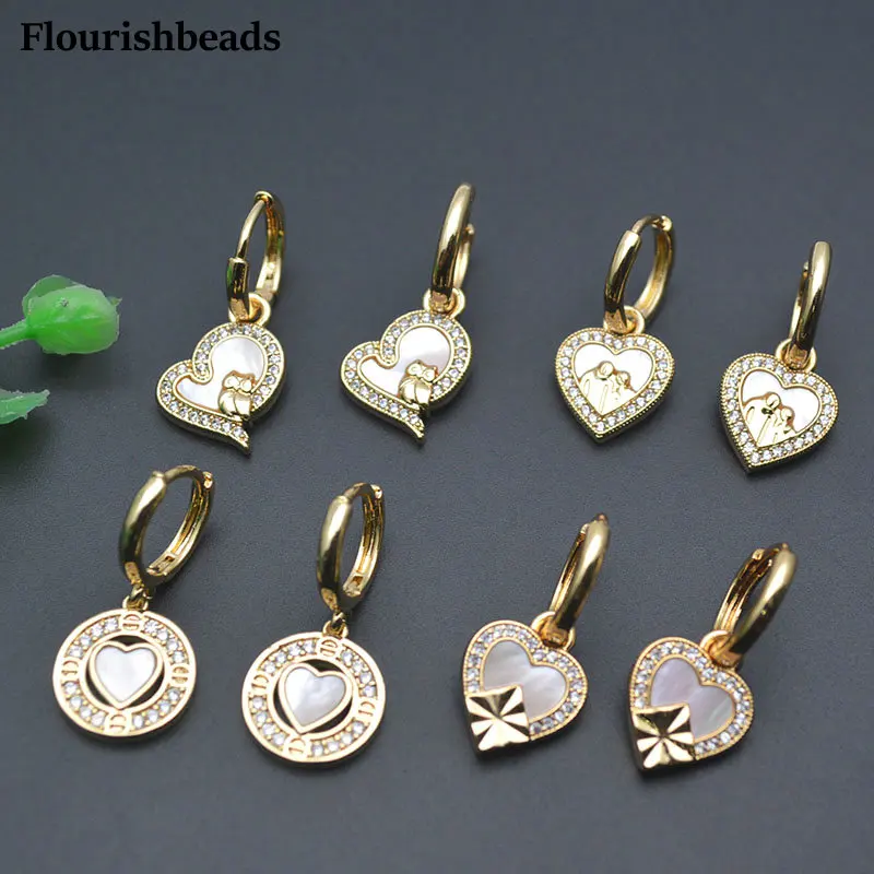 

5pairs Natural White Shell Heart Cross Round Shape Fashion Dangle Earrings Jewelry