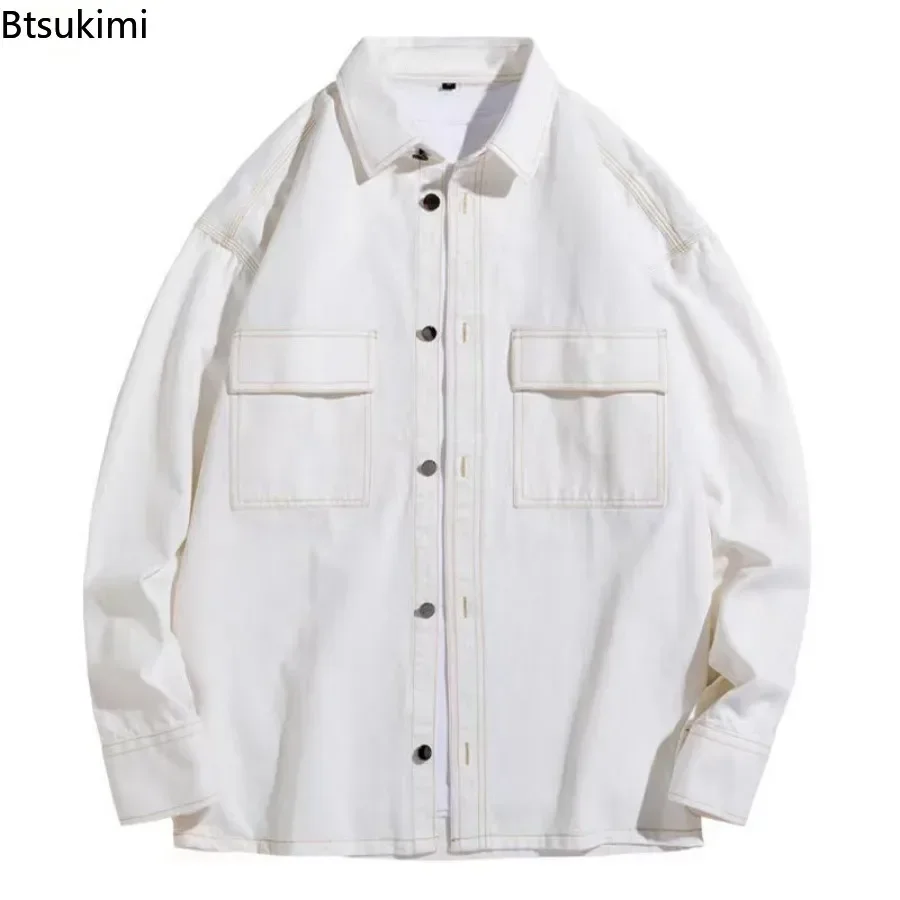 2025 Men's Fashion 100% Cotton Cargo Shirts Long Sleeve Pocket Baggy Shirt Jacket Handsome Streetwear Men Casual Designer Shirts