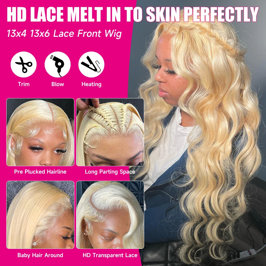13x6 Hd Lace Frontal Wig 250 300 High Density 613 Honey Blonde 13x4 Lace Front Human Hair Wigs For Women Body Wave Brazilian Wig image 5