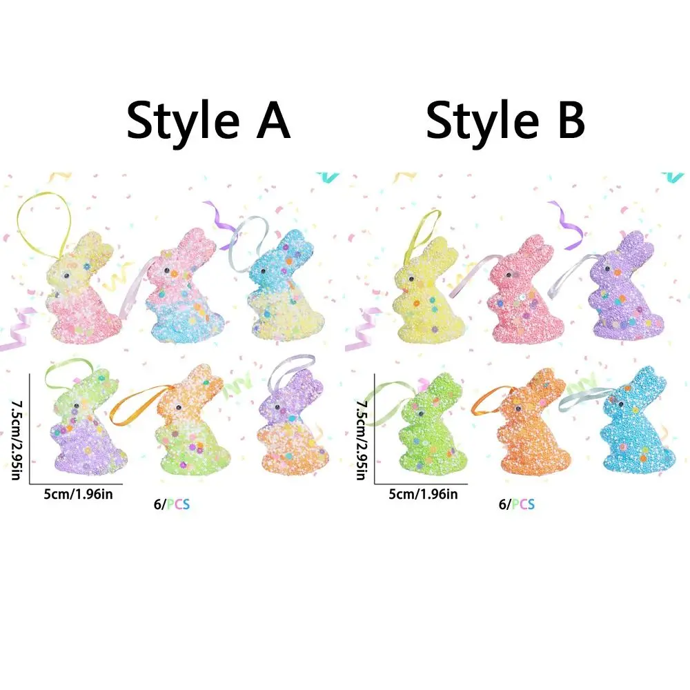 6Pcs Colorful Foam Easter Rabbit Painted Animal Mold Sequin Bunny Ornament Sparkle Hanging Easter Bunny Decor Outdoor Wreath - view 6