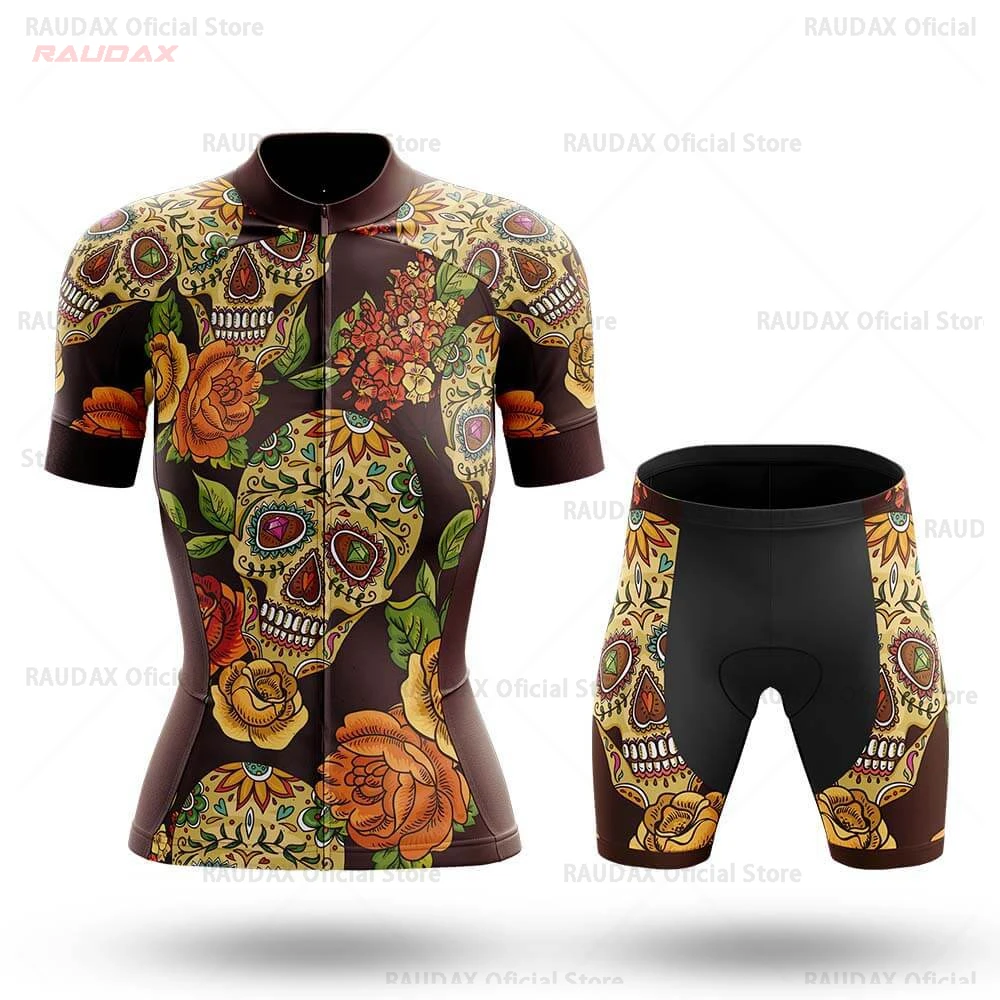 Women's Breathable Mountain Bike Cycling Jersey, Quickdry, Colorful, Sugar Skulls, Summer, 2024