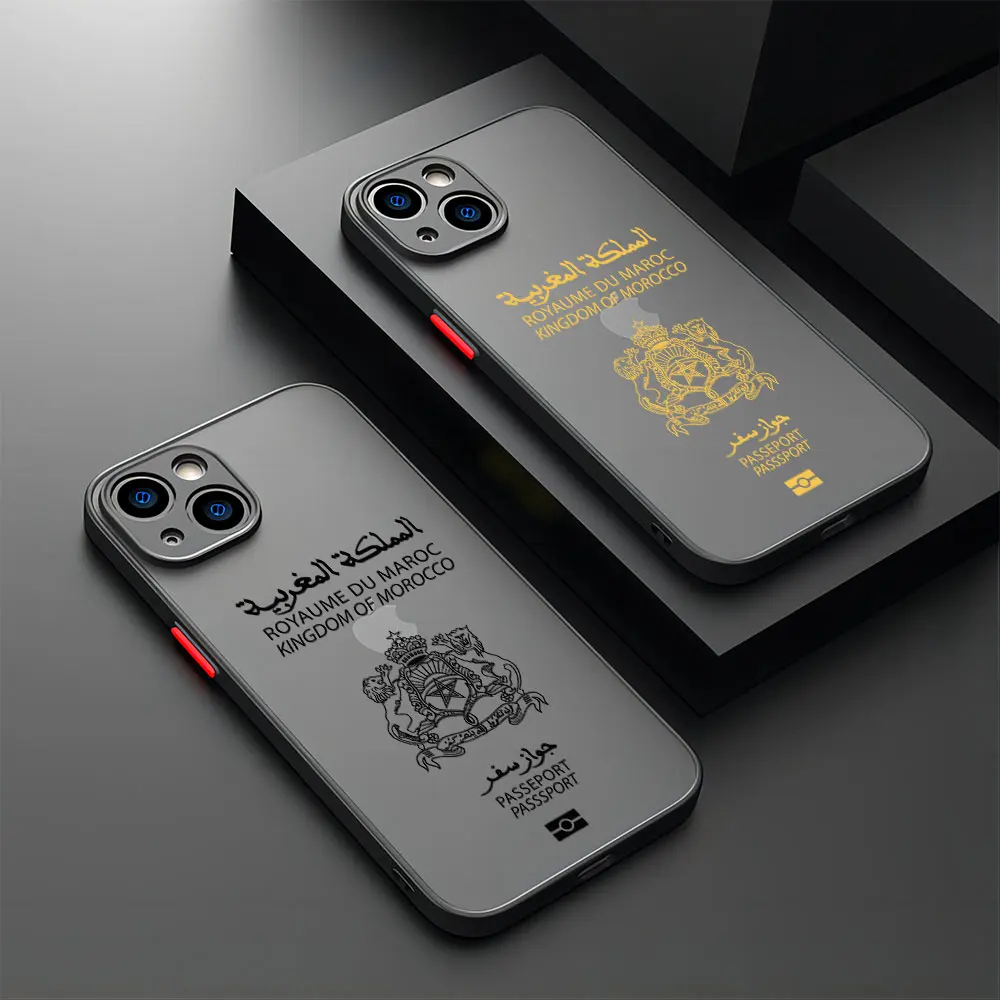 Custodia per telefono mappa passaporto marocco per iPhone 16 15 14 13 12 11 Mini Pro Max X XR XSMax 7 8 Plus Cover posteriore trasparente opaca