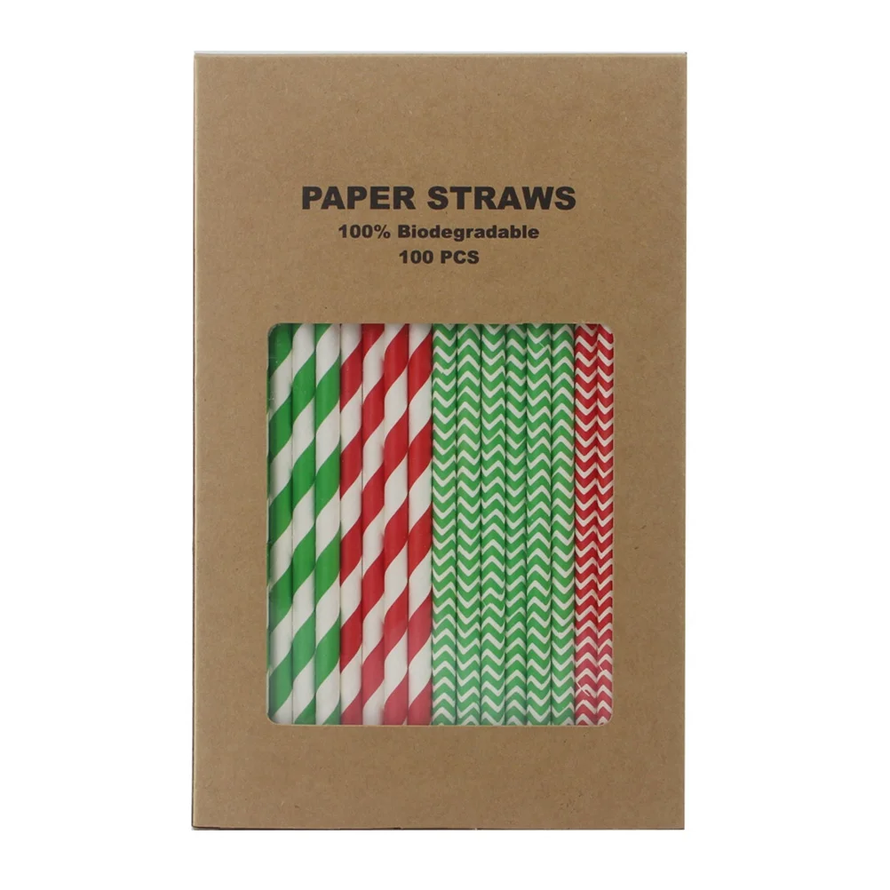

100Pcs Eco-Friendly Paper Drinking Straws Disposable Bulk for Christmas Party Bar Restaurant Hotel Cocktail Use