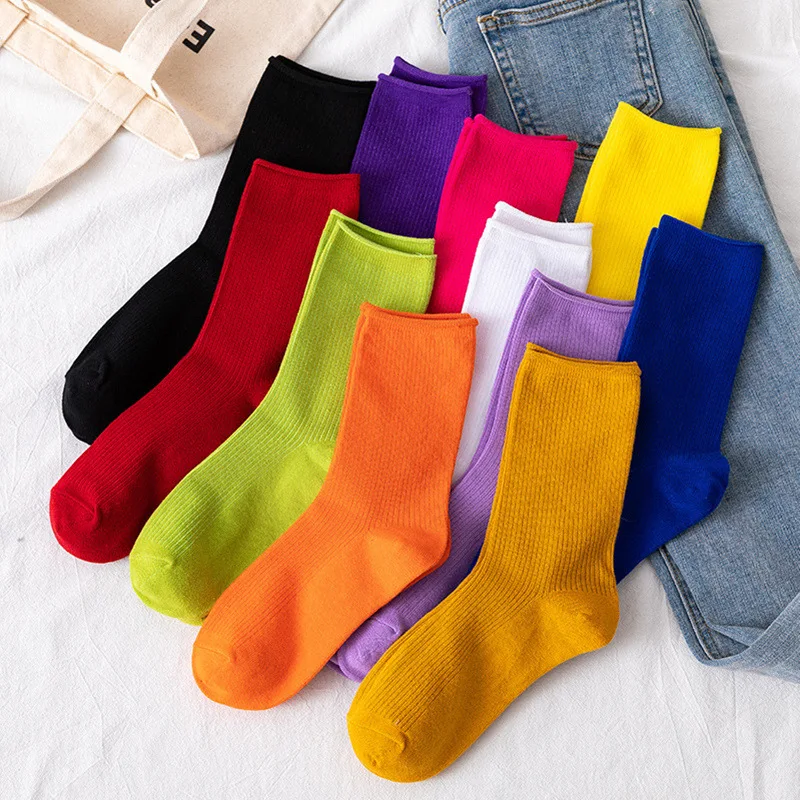 Neue Harajuku Retro Socken Modische Rundhals Atmungsaktive Neon Farbe Casual Socke Großhandel