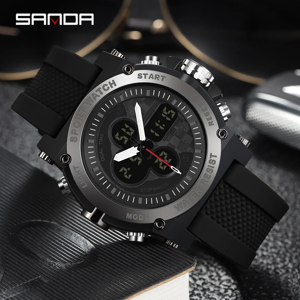 Sanda 2022 New Outdoor Men\'s Watches Sports Military Watch For Man Wristwatch Quartz Electronic Dual Display Relogio Masculino