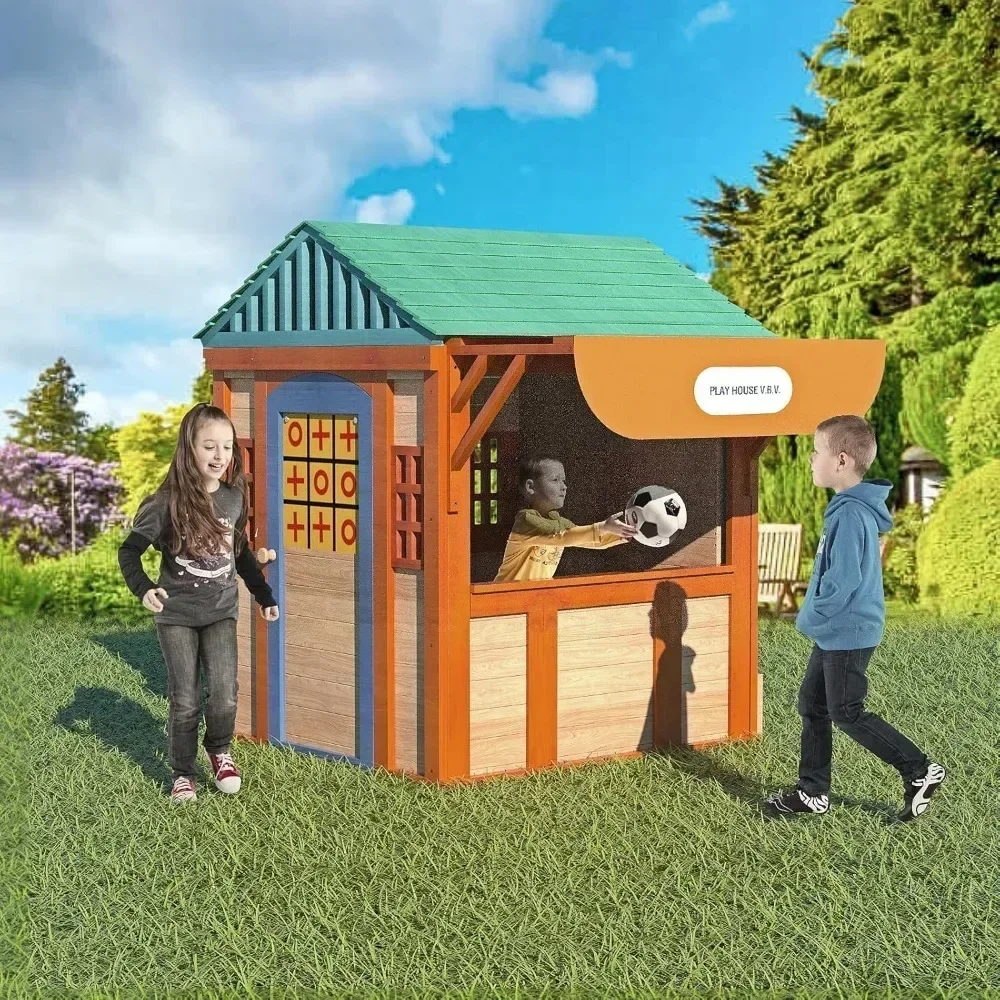 

Playhouse Outside Game House Outdoor Playset for Ages 3-10 Toddler Boys Girls Wooden Adventures Cottage for Backyard Garden