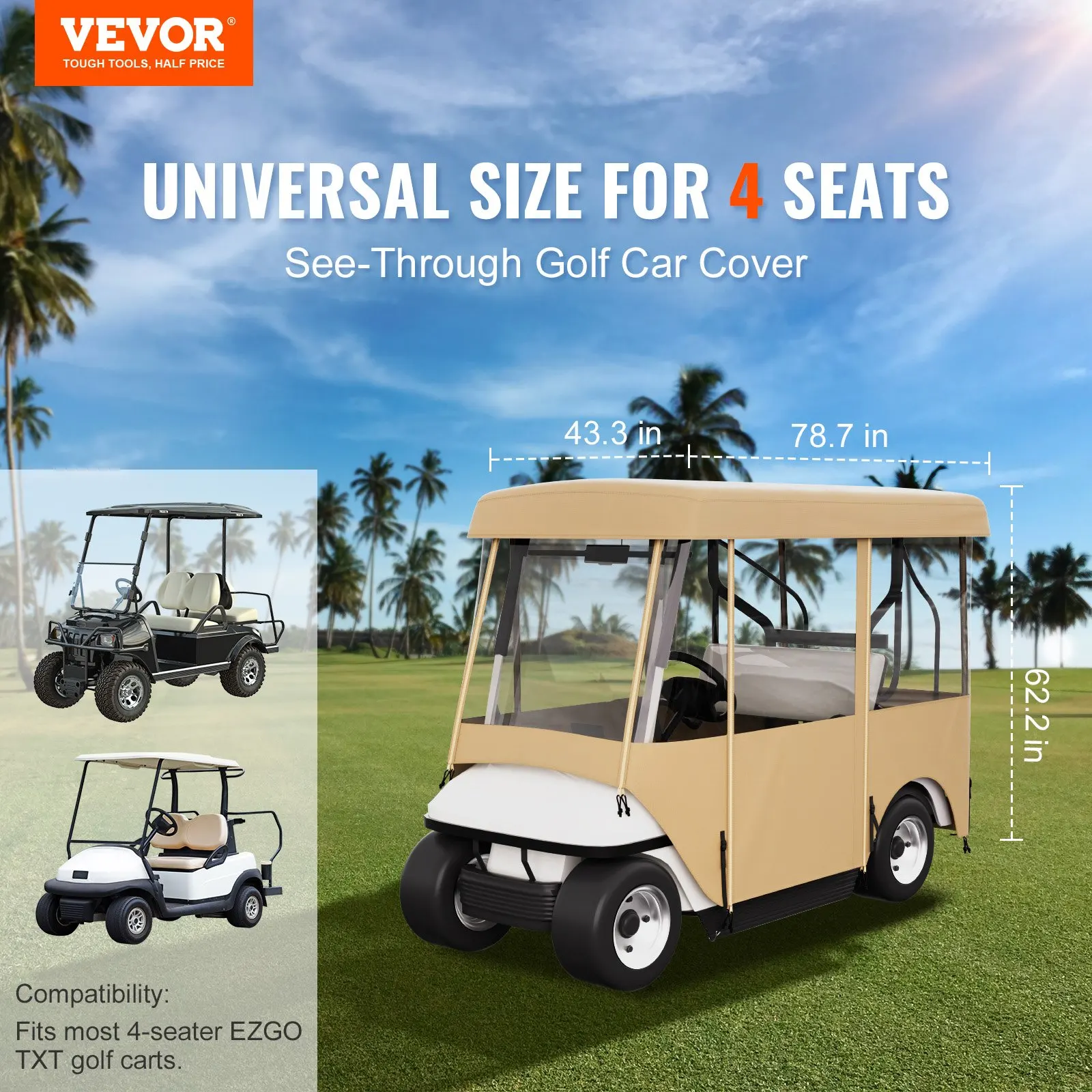 

Golf Cart Enclosure, 4-Person Golf Cart Cover, 4-Sided Fairway Deluxe, 300D Waterproof Driving Enclosure With Transparent