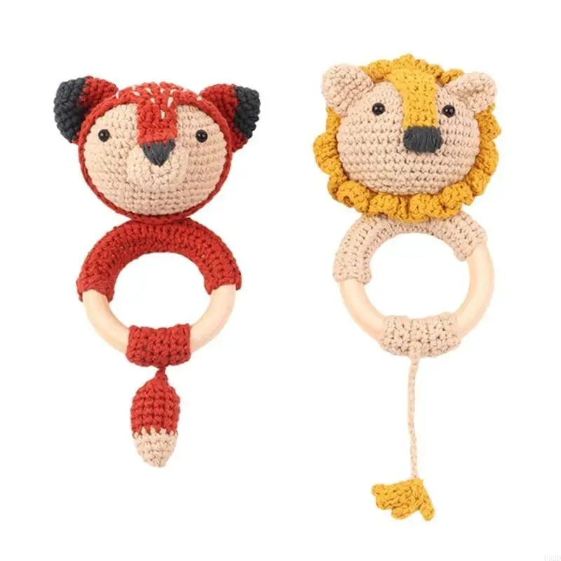 F62d Crochet Rattle Baby Handbell Toddlers Cartoon Animal Rattle Infant dentition jouet