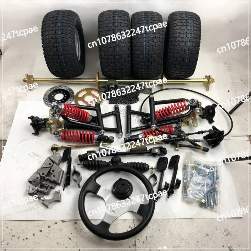 Homemade go-kart accessories, four wheel off-road steel pipes, modified frame, front and rear suspension, steering, rear axle