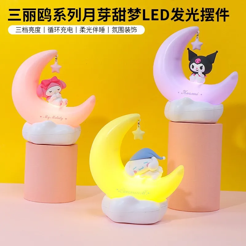 

Genuine Cute Sanrio Kuromi Cinnamoroll Crescent Beautiful Dream Led Light-Emitting Ornaments Anime Night Light Children's Gift