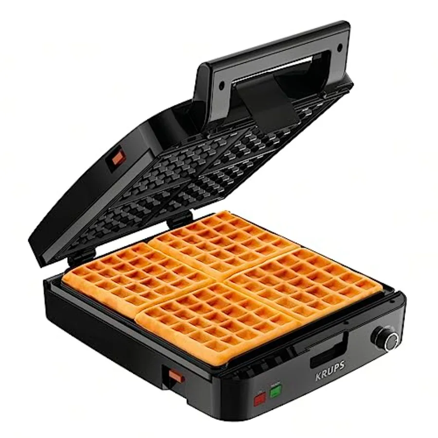 

4-Slice Belgian Waffle Maker: Stainless Steel 5 Browning Levels Audible Ready Beep Removable Plates 1200W Silver/Black Large Wa