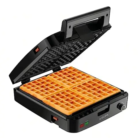4-Slice Belgian Waffle Maker: Stainless Steel 5 Browning Levels Audible Ready Beep Removable Plates 1200W Silver/Black Large Wa