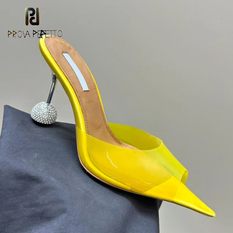 

Pointed Fish-mouth Toe Ladies Transparent Film Lady Summer Slipper Shoe Luxury Rhinstone Heel Sexy Stiletto Party Runway Shoe