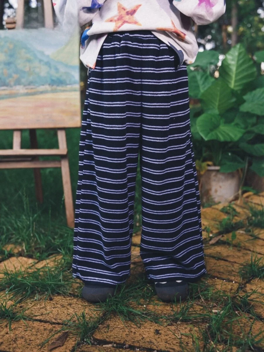 Outdoor Children's Striped Wide Leg Pants Loose Camping Style Straight Leg Trousers for Girls Autumn New Arrival FaceC Brand