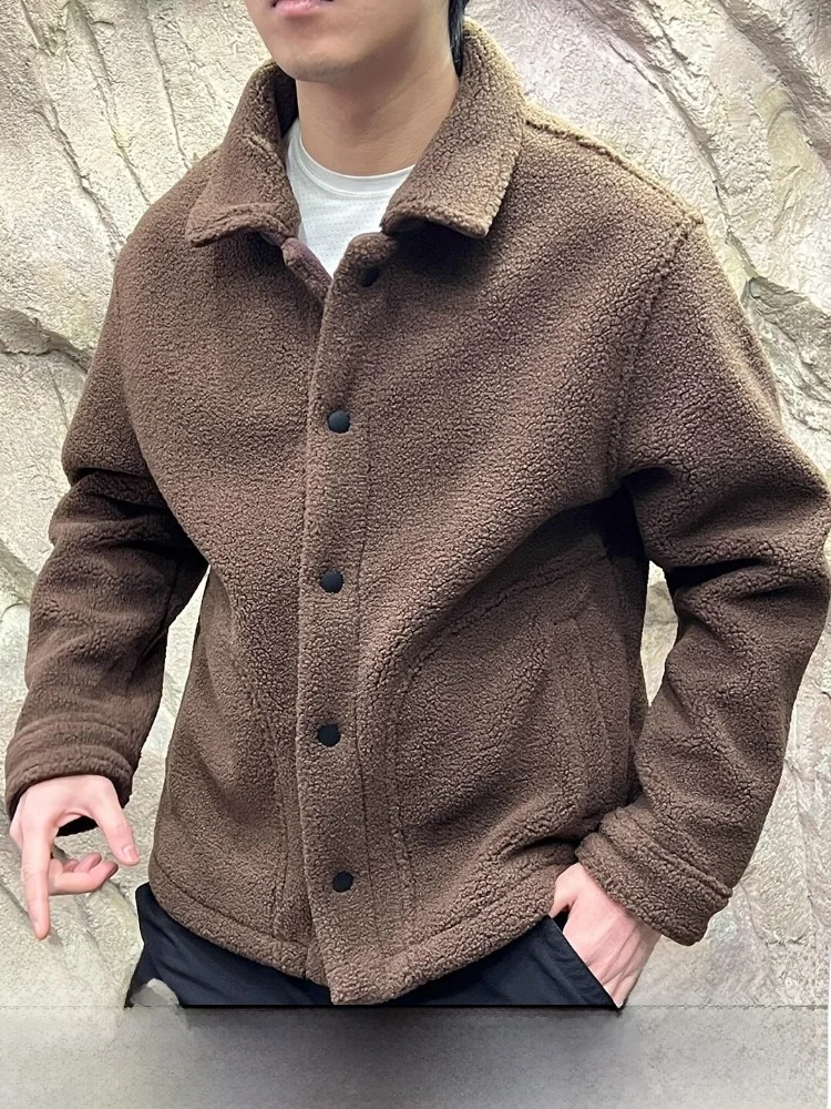 

Select Series Men's Casual Vintage Flannel Jacket Coat Standard Fit Pure Color Polyester Fiber Windproof Long Sleeve