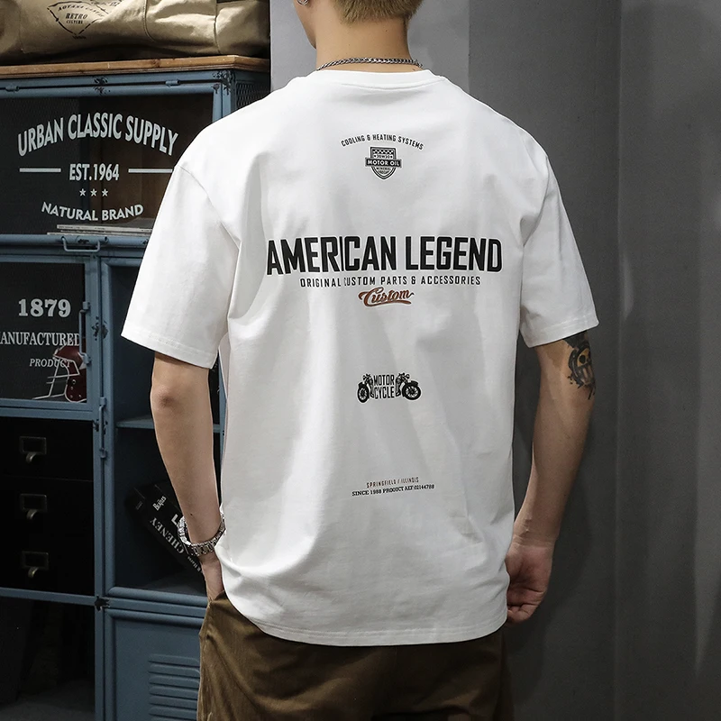 

American Trendy Brand Motorcycle Element Locomotive Printing T-shirt Men's Summer New Trend Casual Pure Cotton Half Sleeve