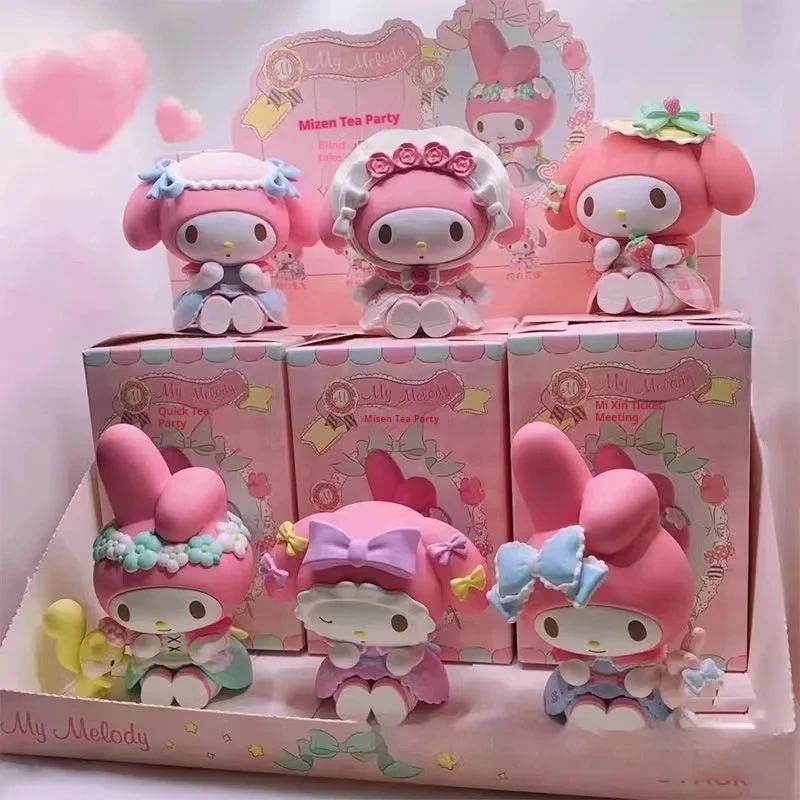 6pcs Sanrio Blind Box My Melody Tea Party Series Handmade Production Bliand Box Kids Christmas Gifts Anime Cartoon Collection