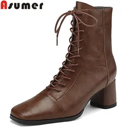 ASUMER 2024 nuove scarpe con tacco alto e cerniera scarpe con cinturino stretto stivali in vera pelle donna inverno autunno stivaletti da donna