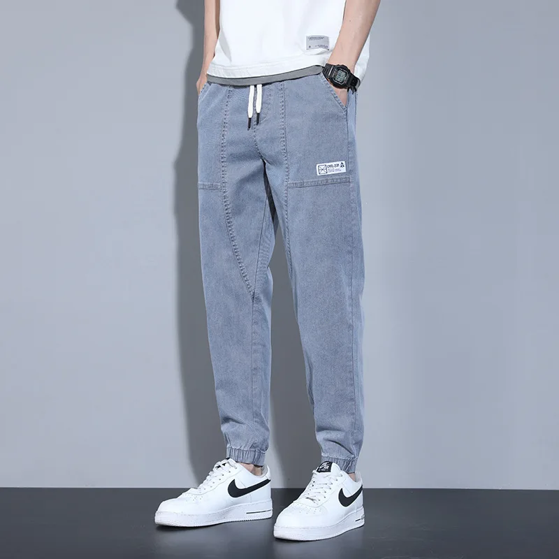 Spring Autumn Men's Elastic Waist Jeans Oversized Loose Fitting Casual Pencil Pants Fashion Versatile Harem Pants