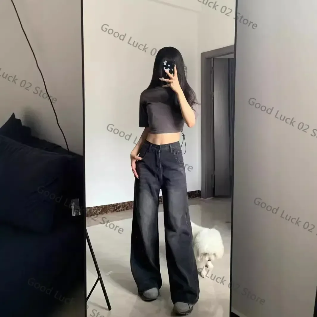 جينز عالي الخصر للتخسيس لعام 2025 للنساء على شكل كمثرى فضفاض مناسب بجرس مستقيم الساق مقاس كبير بنطلون جينز نسائي #2