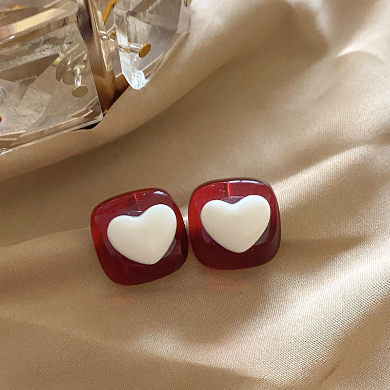 Minimalistische weinrote quadratische Ohrstecker für Damen, goldfarben, Kreis, Vintage-Geometrie, Herz-Ohrringe, 2025, neuer Design-Schmuck – Detail 10