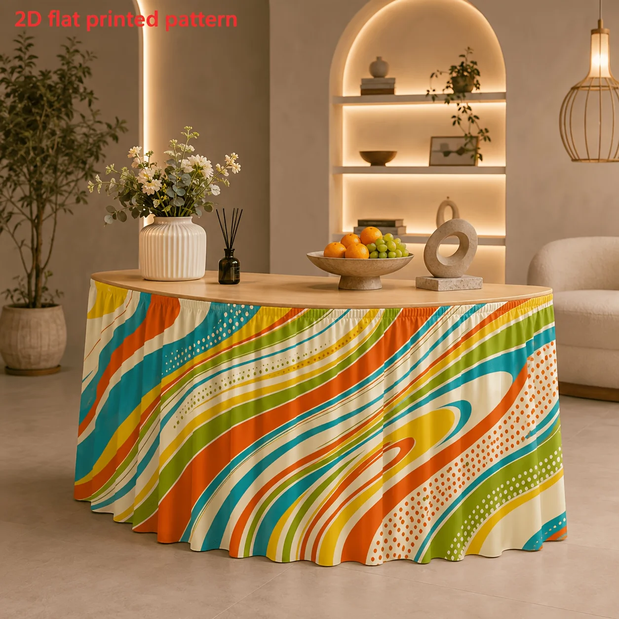 1 tablecloth table skirt with bright retro wavy pattern, suitable for wedding banquets and conference clothes