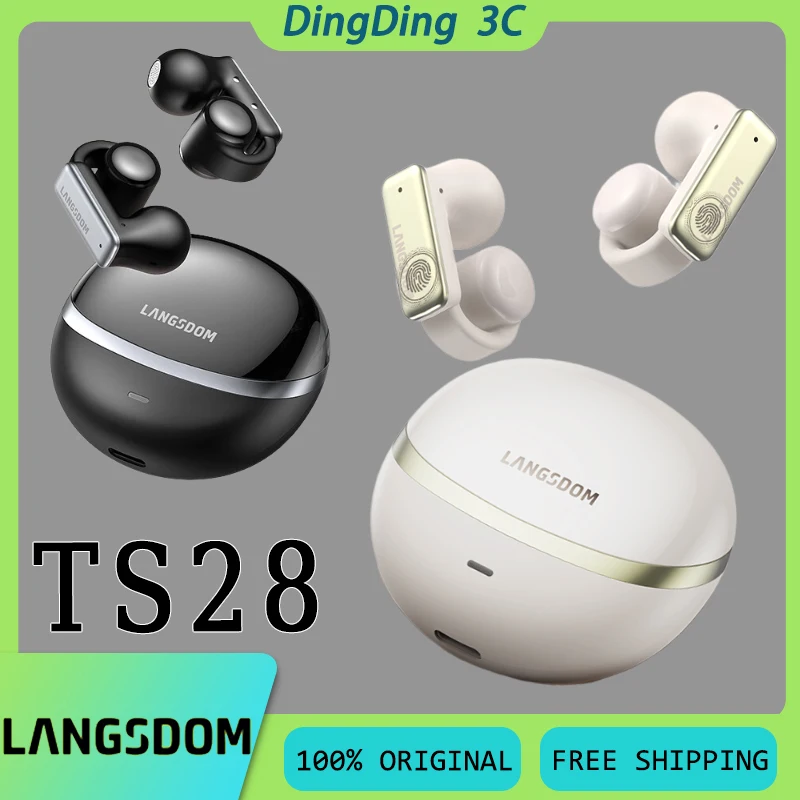 LANGSDOM TS28 Беспроводные наушники с микрофоном и шумоподавлением Bluetooth 6,0, длительный срок службы батареи, модный зажим для ушей, открытая гарнитура на заказ