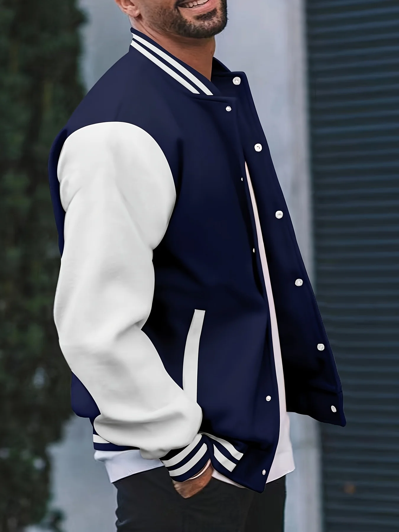 Herren College-Style Kontrastfarbene Leichte Baseball-Jacke, Lässig für Frühling, Herbst und Winter, Bestseller, Tägliches Geschenk – Detail 4
