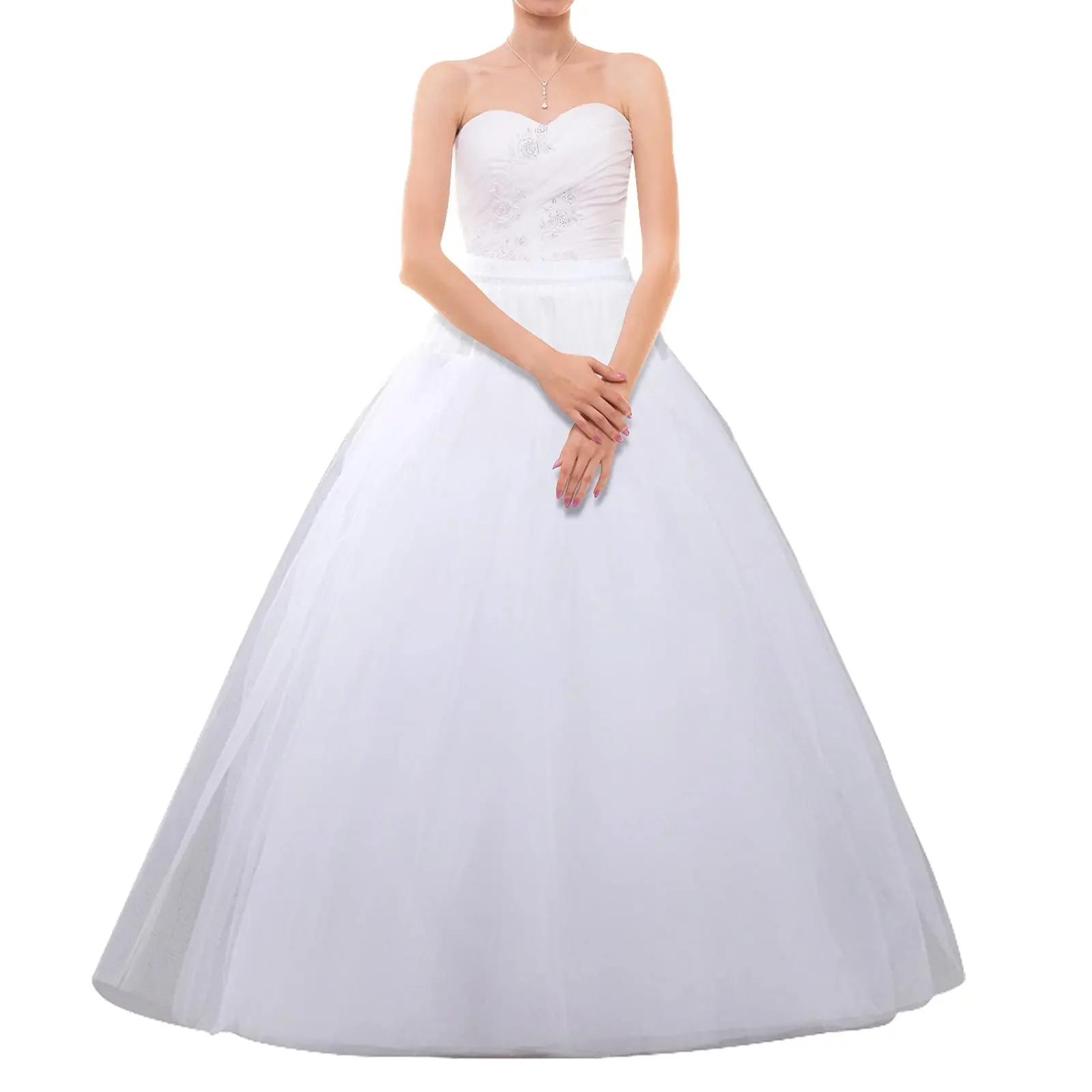 

A-line Hoopless Petticoat 3 Layers Floor Length Tulle Crinoline Underskirt Slips for Bridal Wedding Dress