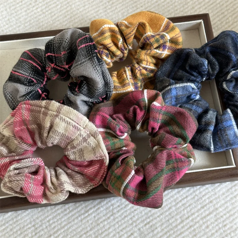 Vintage Plaid Grid Scrunchies Colorful Hair Ties Rubber Bands Ponytail Holder Elastic Hair Band Women Hair Accessories