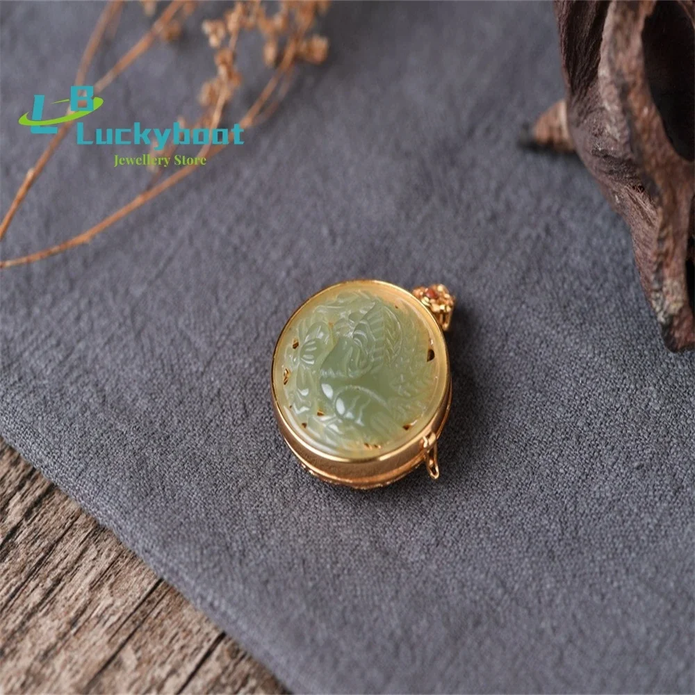 S925 الفضة مطلية بالذهب الجوف الكيس قلادة بالجملة المرأة أزياء فينيكس الفاوانيا Hetian اليشم قلادة #4