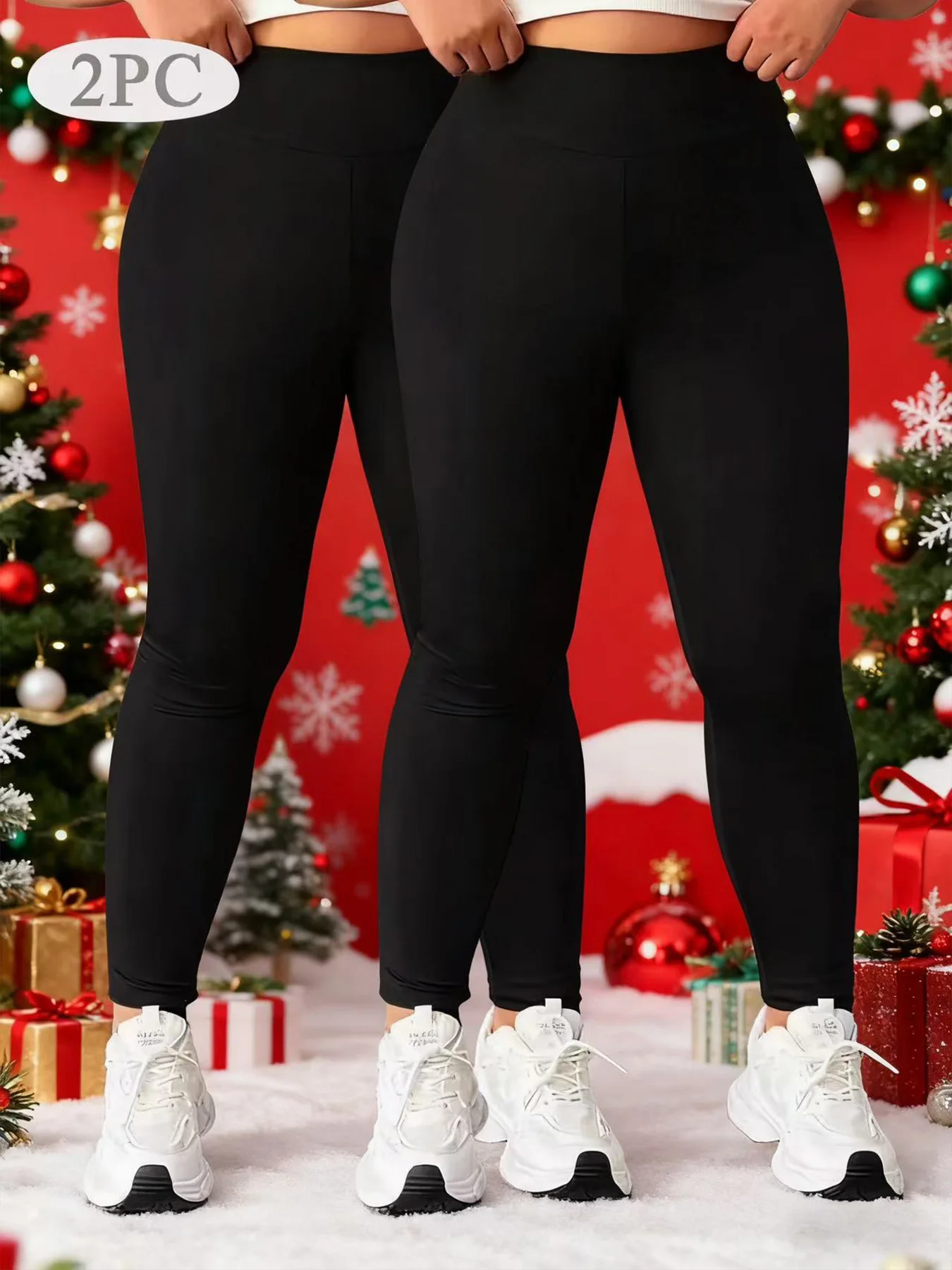【Confezione da 2】 leggings invernali a vita alta in pile taglie forti, caldi e confortevoli, adatti per sport e abiti natalizi