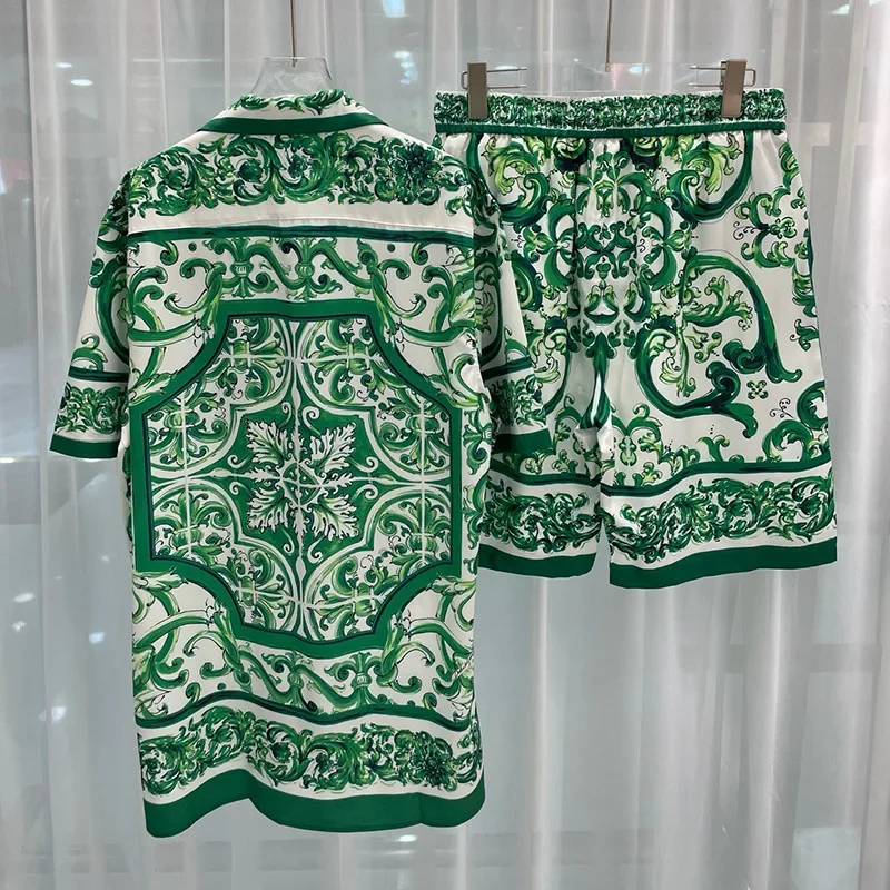 Verano 2025, pantalón corto informal con estampado Digital, camisa de manga para hombre, pantalones cortos, conjunto de camisa hawaiana, moda juvenil transfronteriza, ropa modelo masculino