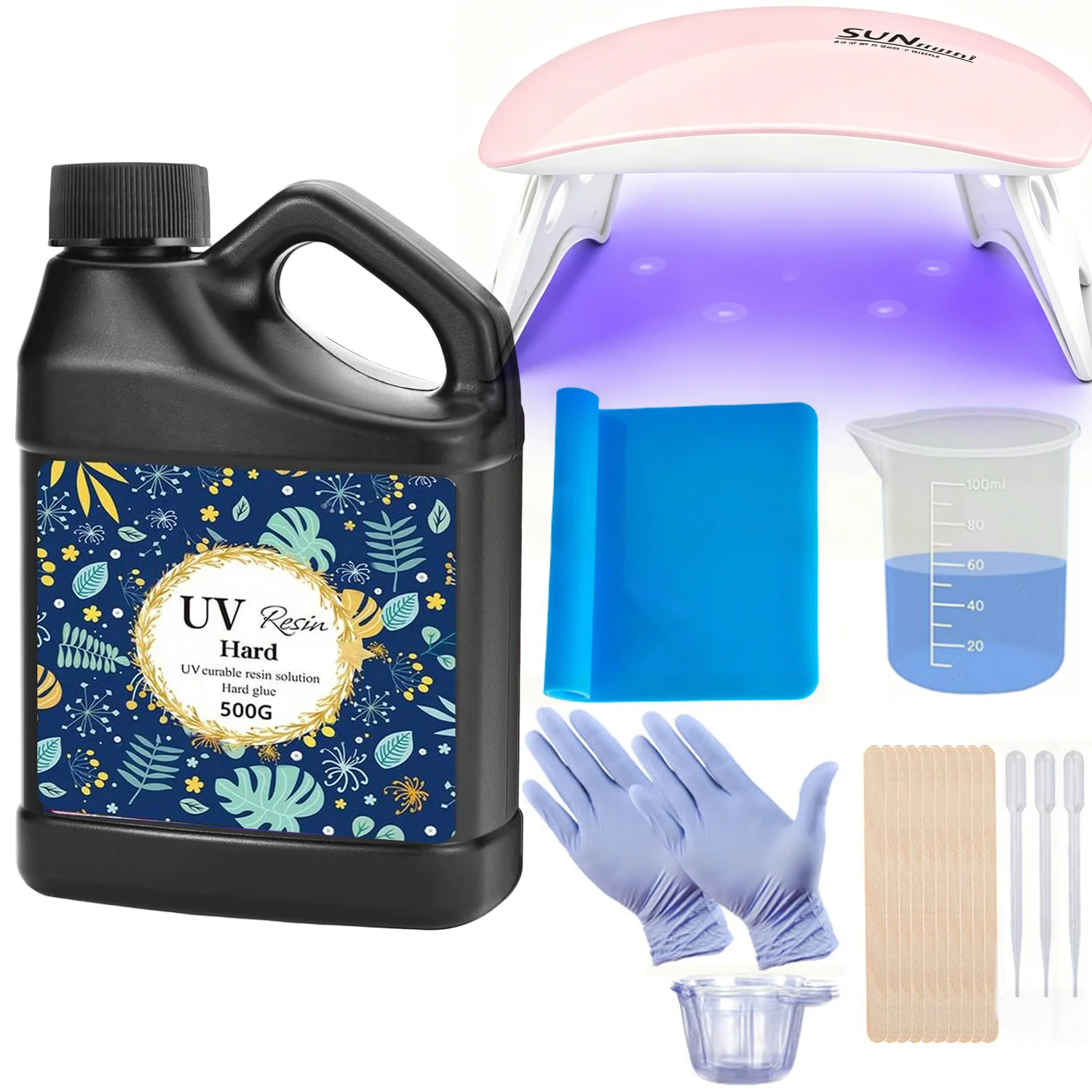 Crystal Clear&Low Odor,UV Light,Silicone Mat,Ultraviolet Epoxy Resin Hard,Starter Kit for Jewelry,Craft Decor,Keychain Making