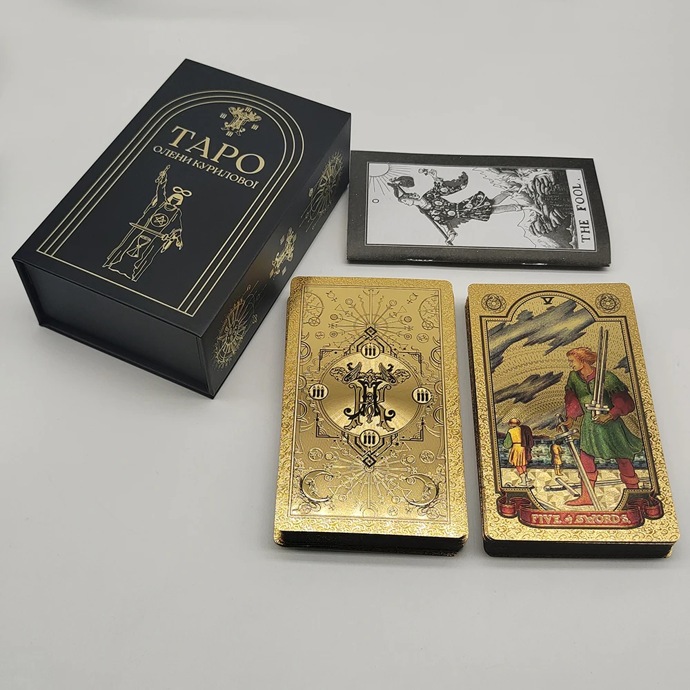 Exquisite Goldfolie Tarot wasserdichte Wahrsagerei Karten astro logische Brettspiele mit Broschüre in ukrainischer Sprache – Detail 8