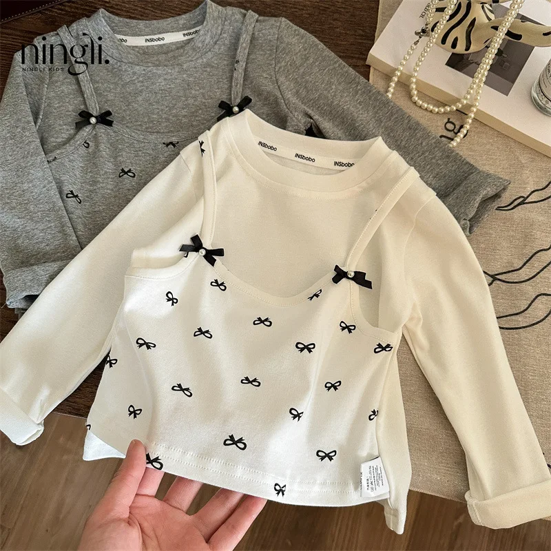 

Girls Bottoming Shirt Baby Girl T-shirt Spring and Autumn Two-piece Children's Top Long-sleeved Children's Clothing Spring