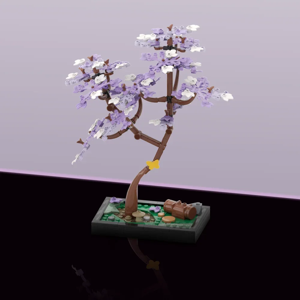 Gobricks ladrillos modelo MOC árbol de Jacaranda floreado Diorama bloques de construcción Mini planta bonsái flor planta árbol ladrillos juguetes regalo