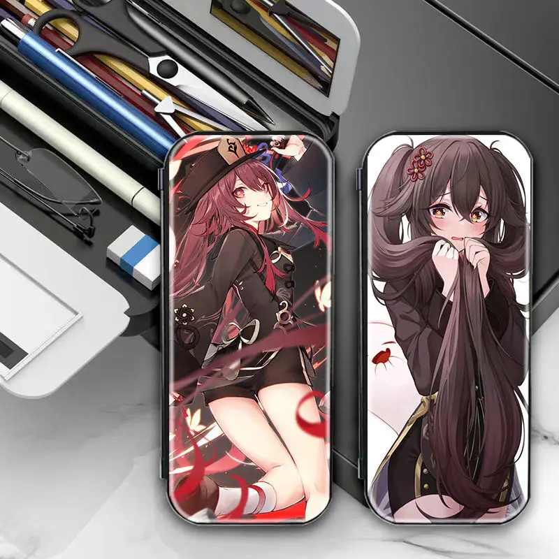 Genshin Impact Hu Tao Merchandise Student Campus Study Supplies DIY Pattern Multifunctional Pencil Case With Calculator Anime