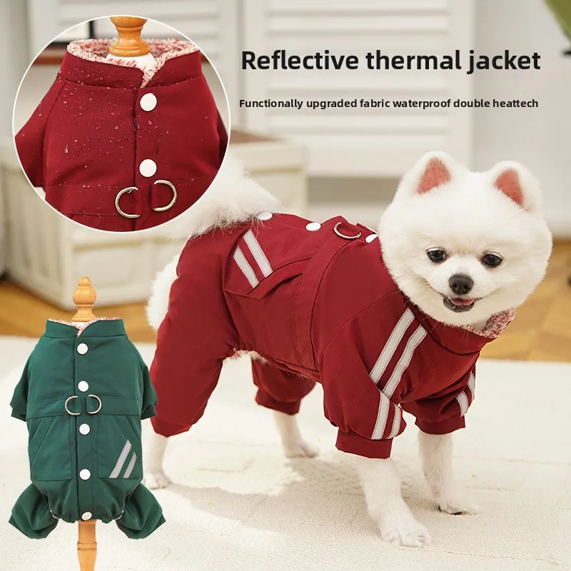 

Winter Dog Coat Thickened Fleece Puppy Waterproof Suit Pet Warm Clothes With D-Ring and Button Puppy Outdoor Reflective Clothing